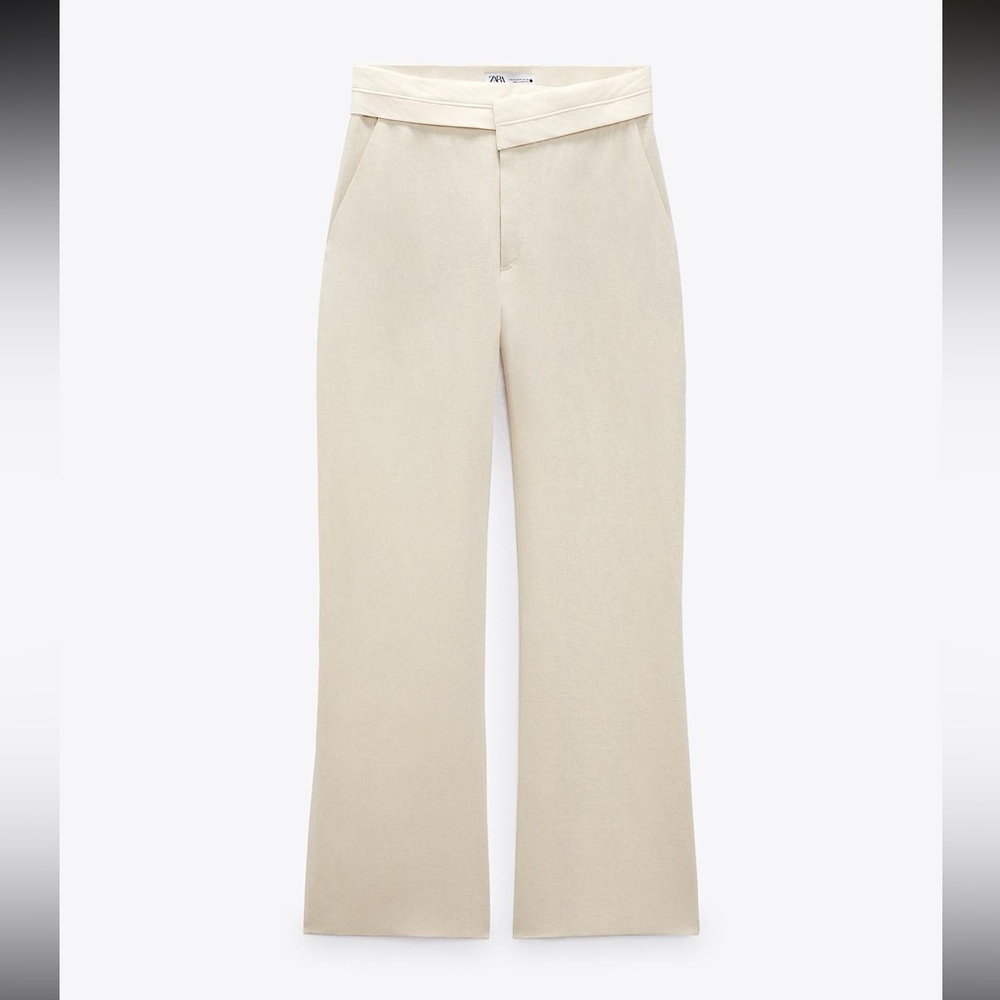 NWT Zara CONTRAST WAIST LINEN BLEND PANTS